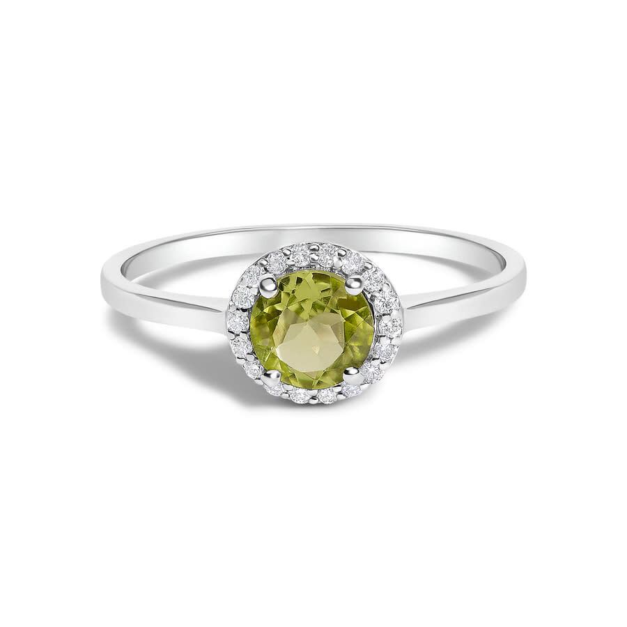 Haus Of Brilliance 10k White Gold Green Peridot And 1/10 Cttw Diamond Halo Ring In Metallic