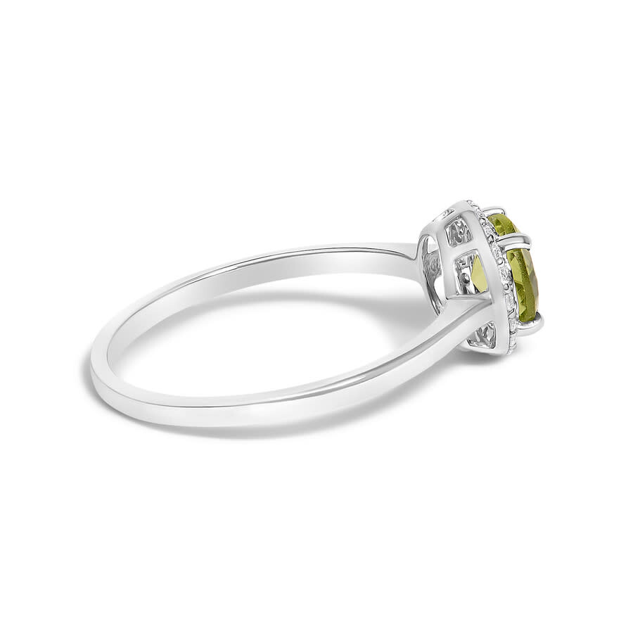 Haus Of Brilliance 10k White Gold Green Peridot And 1/10 Cttw Diamond Halo Ring In Metallic