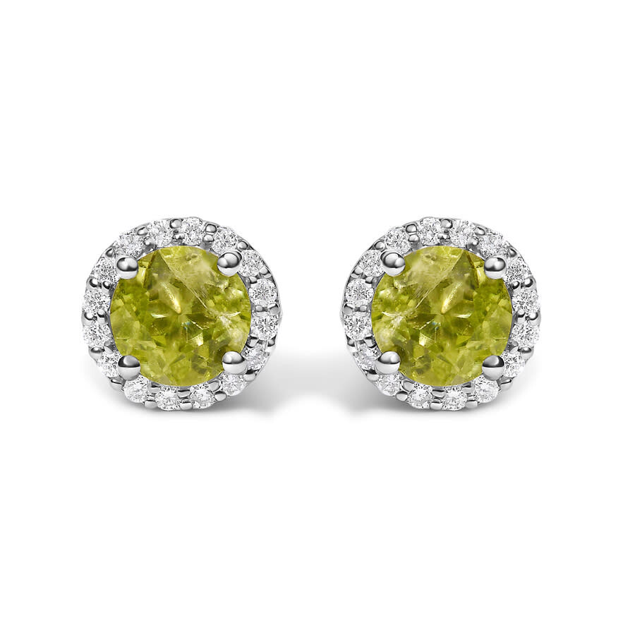 Haus Of Brilliance 10k White Gold Green Peridot And 1/6 Cttw Diamond Halo Stud Earring In Multi