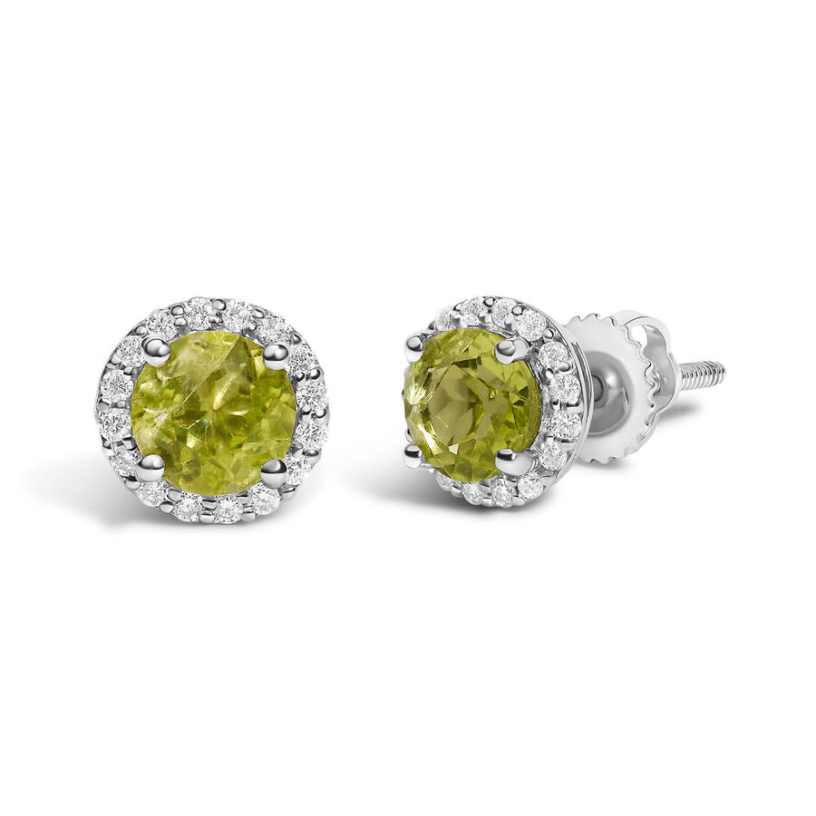 Haus Of Brilliance 10k White Gold Green Peridot And 1/6 Cttw Diamond Halo Stud Earring In Multi