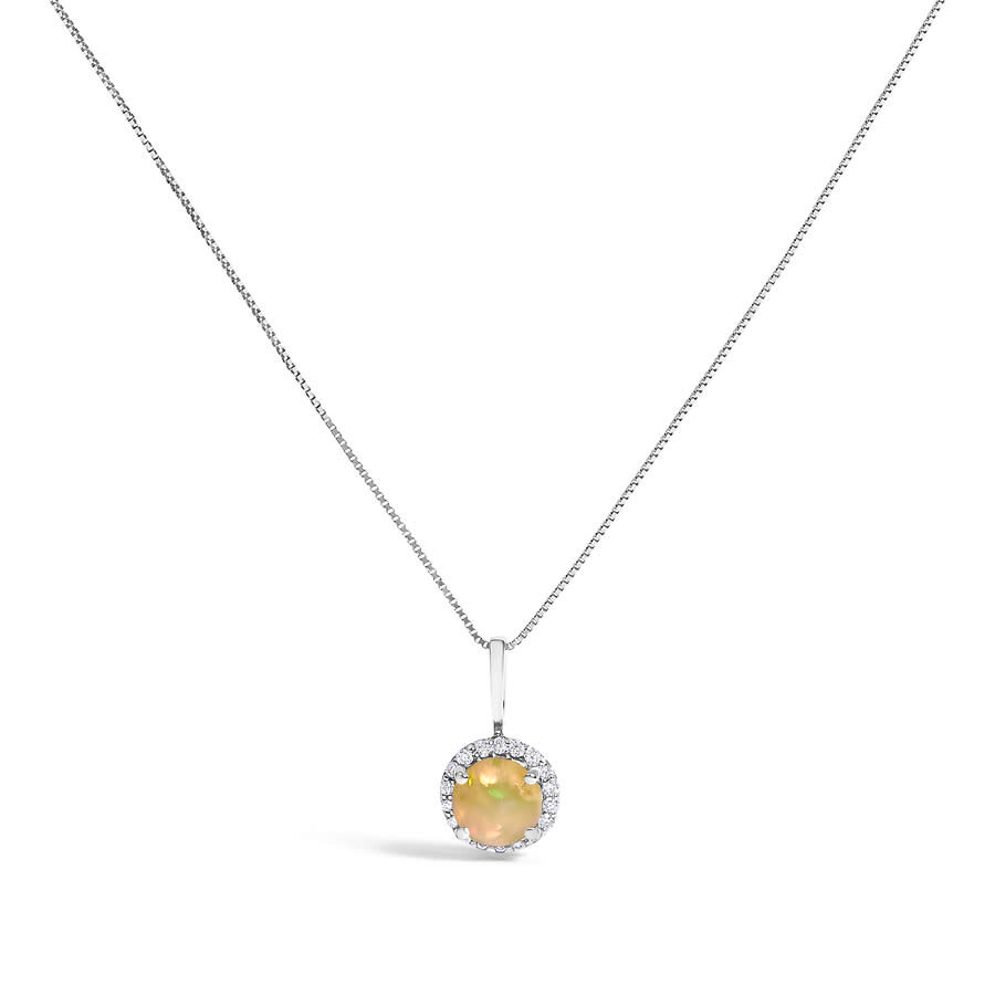 Haus Of Brilliance 10k White Gold Opal And 1/10 Cttw Diamond Accent Halo Pendant Necklace In Metallic