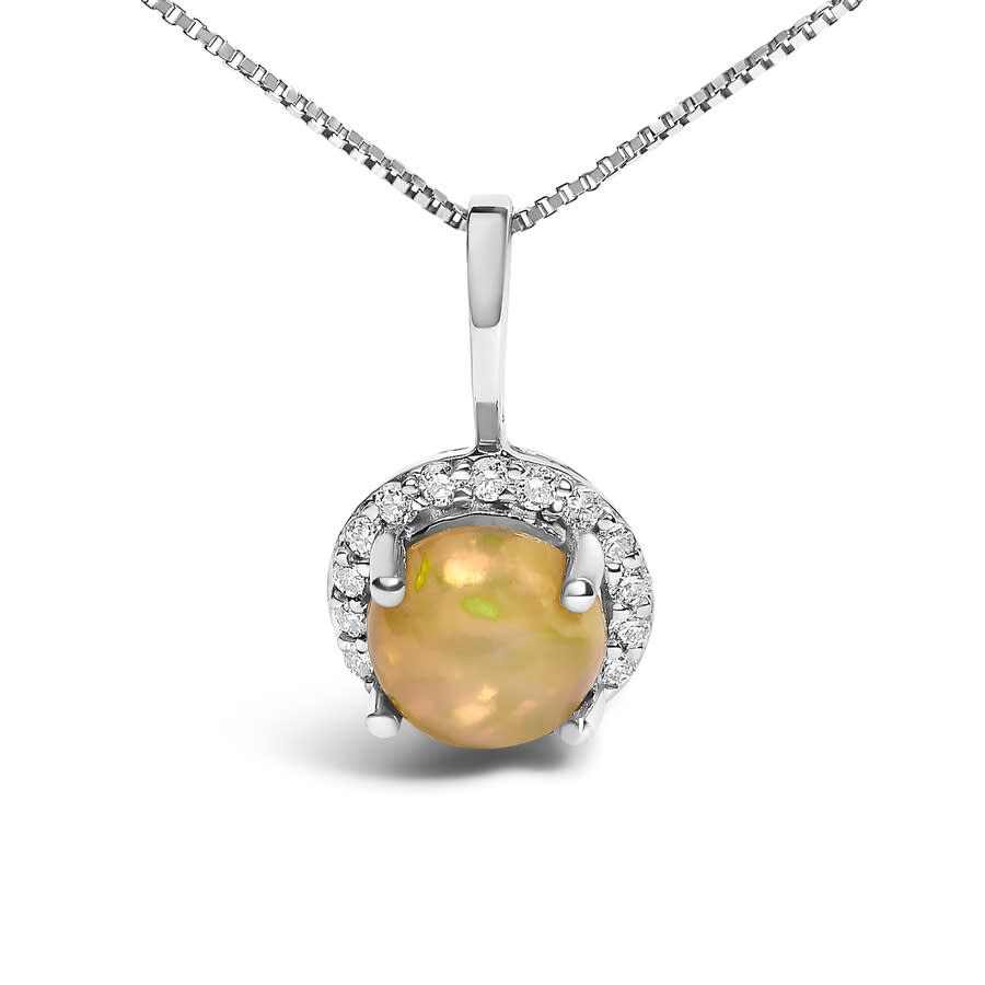 Haus Of Brilliance 10k White Gold Opal And 1/10 Cttw Diamond Accent Halo Pendant Necklace In Metallic