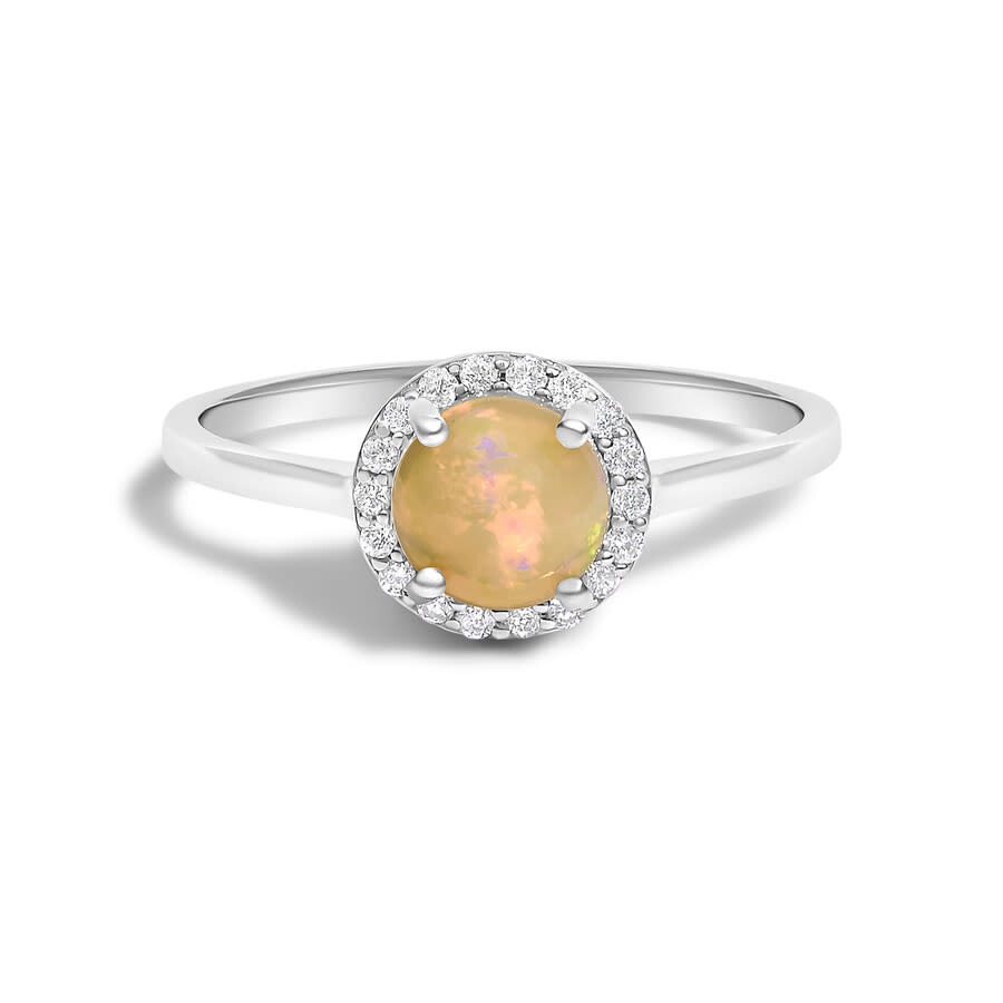 Haus Of Brilliance 10k White Gold Opal And 1/10 Cttw Diamond Halo Ring In Metallic