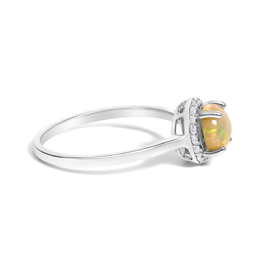 Haus Of Brilliance 10k White Gold Opal And 1/10 Cttw Diamond Halo Ring In Metallic