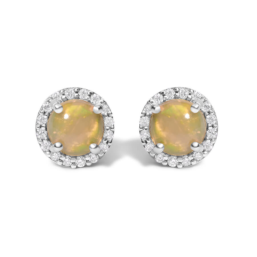 Haus Of Brilliance 10k White Gold Opal And 1/6 Cttw Diamond Halo Stud Earring In White