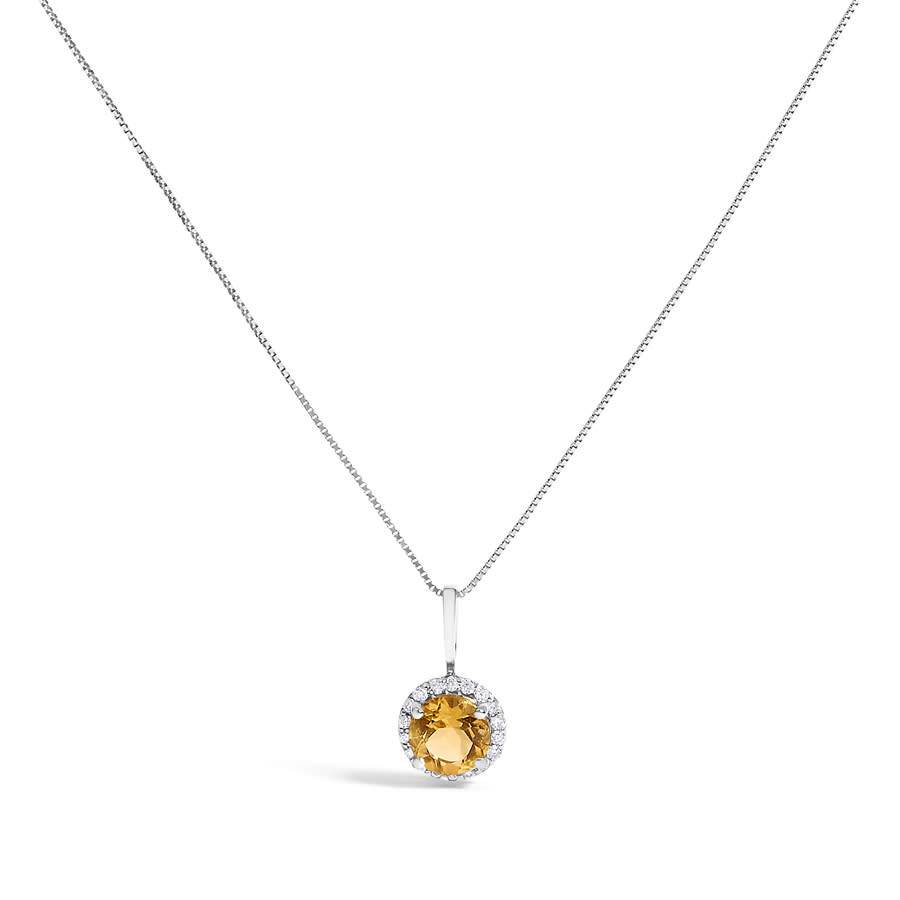 Haus Of Brilliance 10k White Gold Orange Citrine And 1/10 Cttw Diamond Accent Halo Pendant Necklace In Metallic