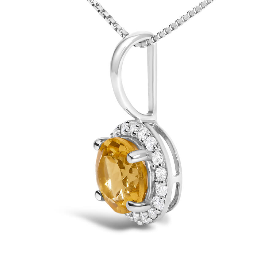 Haus Of Brilliance 10k White Gold Orange Citrine And 1/10 Cttw Diamond Accent Halo Pendant Necklace In Metallic