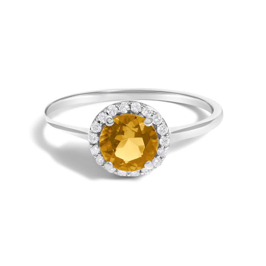 Haus Of Brilliance 10k White Gold Orange Citrine And 1/10 Cttw Diamond Halo Ring In Gold