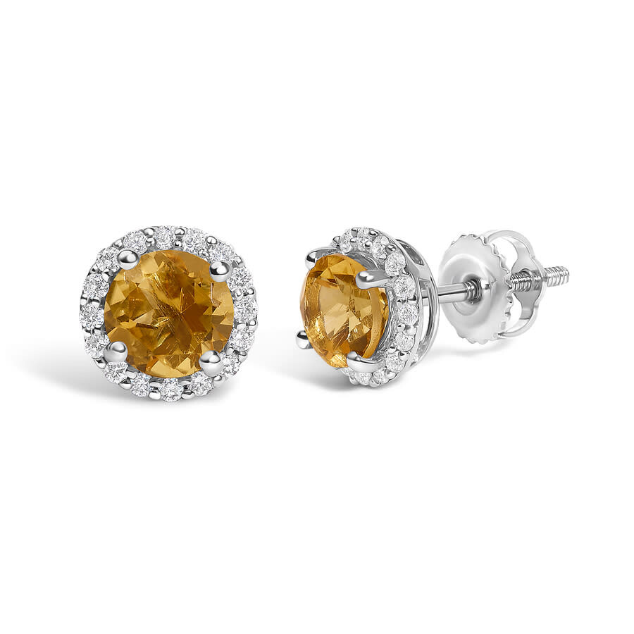 Haus Of Brilliance 10k White Gold Orange Citrine And 1/6 Cttw Diamond Halo Stud Earring In Metallic