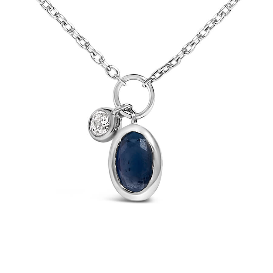 Haus Of Brilliance 10k White Gold Oval Blue Sapphire And Diamond Double Charm Pendant Necklace - 18"