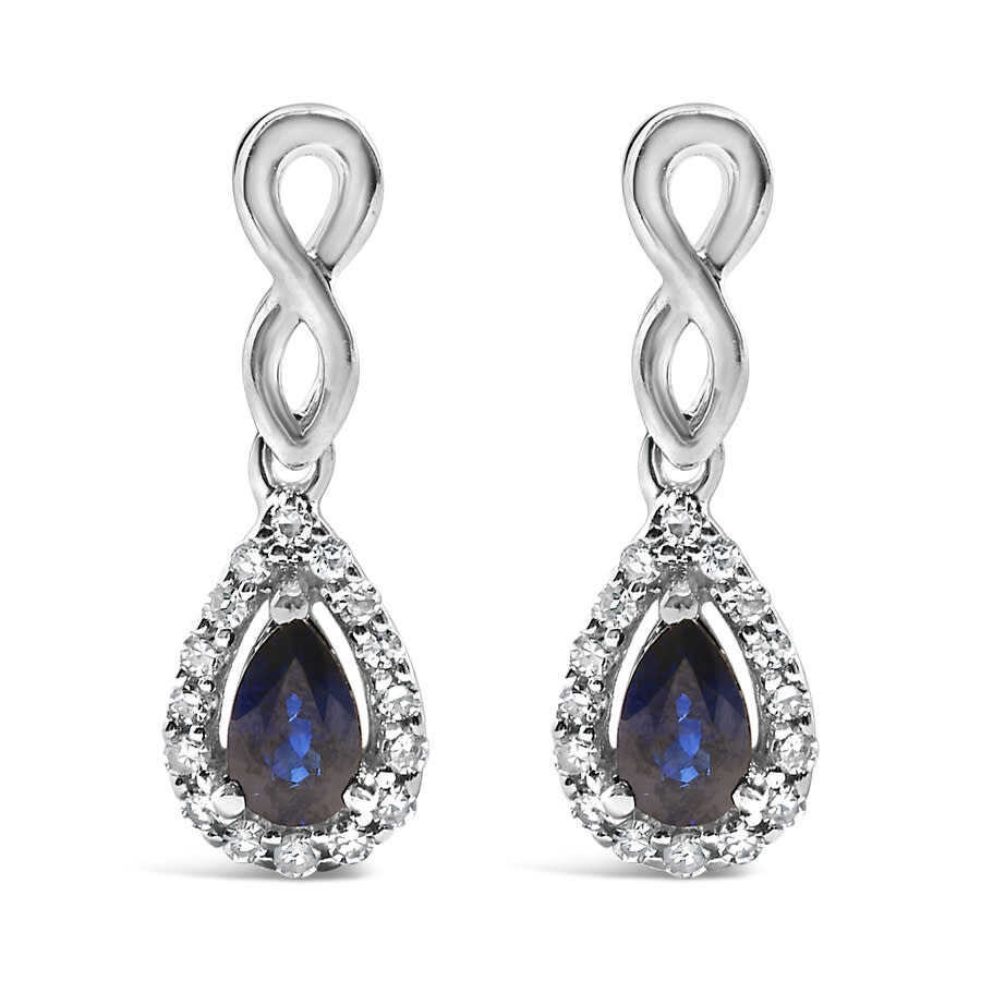 Haus Of Brilliance 10k White Gold Pear Cut Blue Sapphire And 1/7 Cttw Diamond Infinity Drop And Dang In White