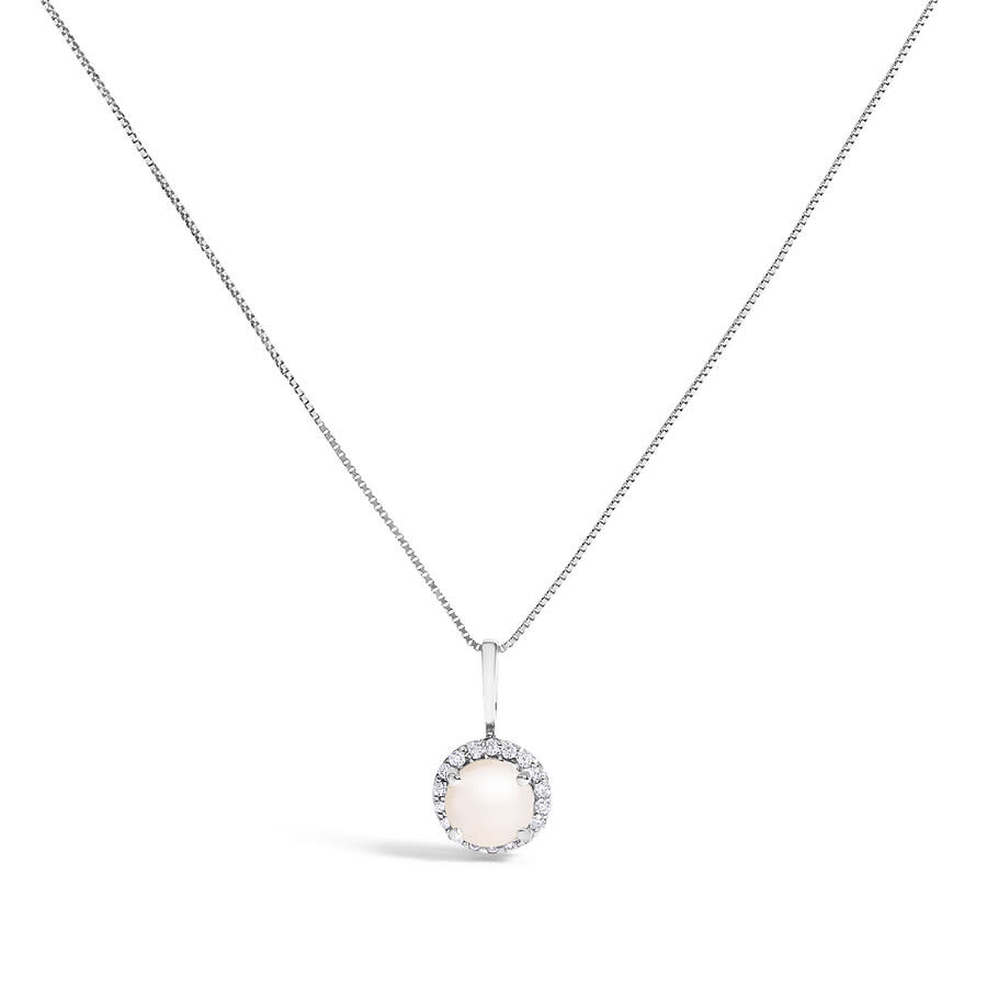 Haus Of Brilliance 10k White Gold Pearl And 1/10 Cttw Diamond Accent Halo Pendant Necklace In Metallic