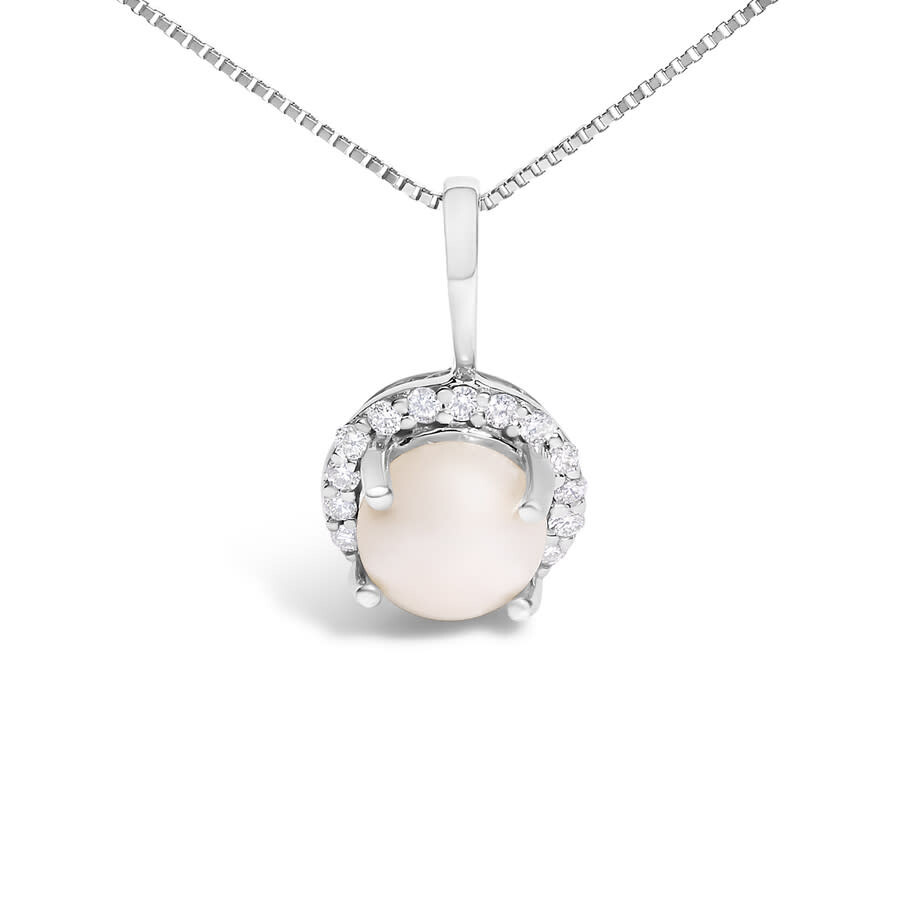 Haus Of Brilliance 10k White Gold Pearl And 1/10 Cttw Diamond Accent Halo Pendant Necklace In Metallic