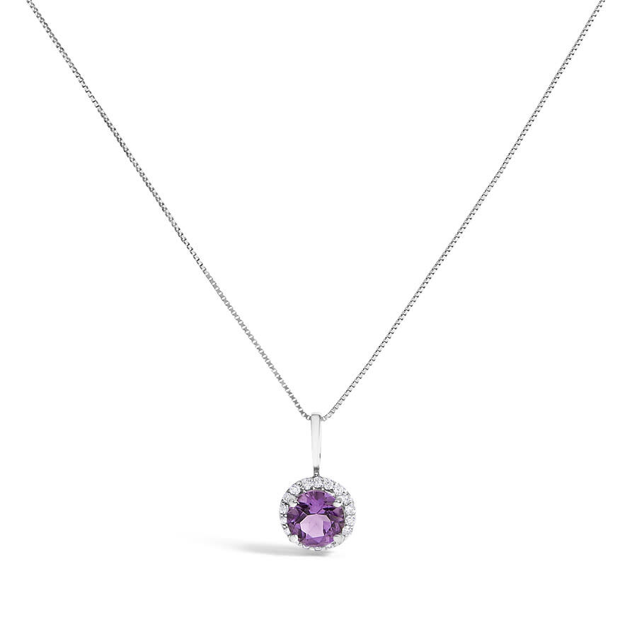 Haus Of Brilliance 10k White Gold Purple Amethyst And 1/10 Cttw Diamond Accent Halo Pendant Necklace In Metallic