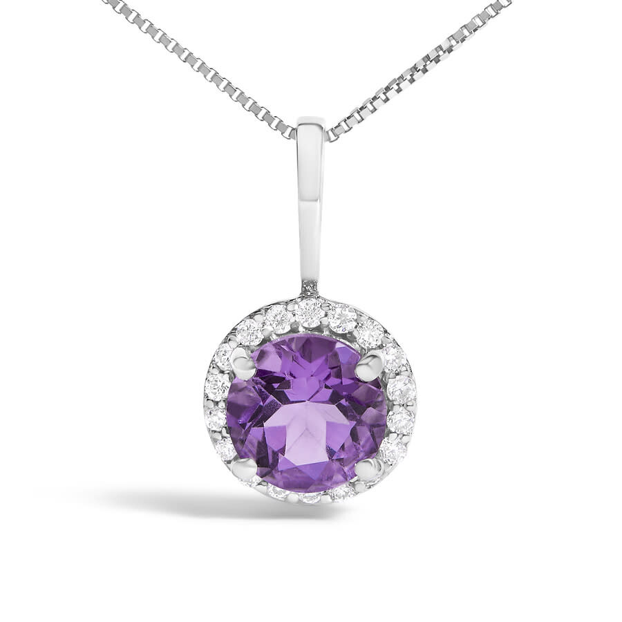 Haus Of Brilliance 10k White Gold Purple Amethyst And 1/10 Cttw Diamond Accent Halo Pendant Necklace In Metallic