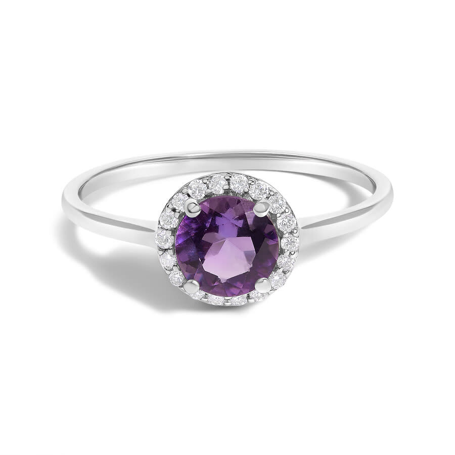 Haus Of Brilliance 10k White Gold Purple Amethyst And 1/10 Cttw Diamond Halo Ring In Metallic
