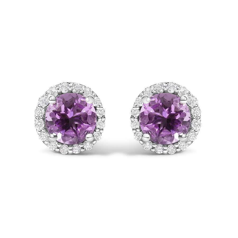 Haus Of Brilliance 10k White Gold Purple Amethyst And 1/6 Cttw Diamond Halo Stud Earring