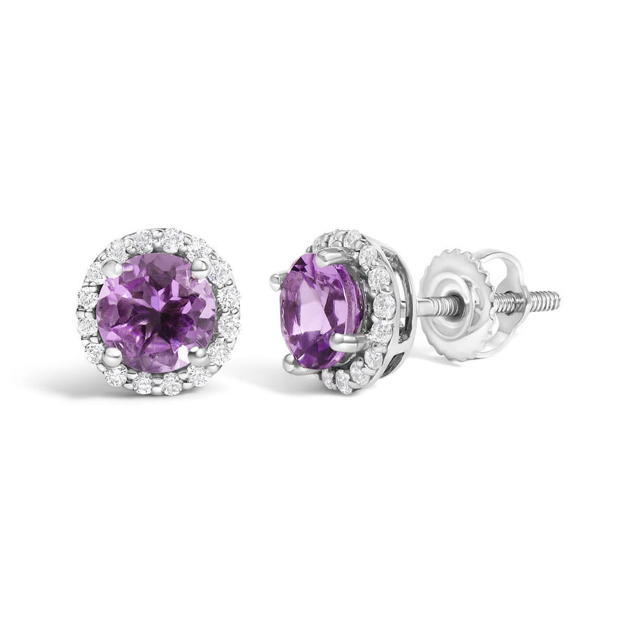 Haus Of Brilliance 10k White Gold Purple Amethyst And 1/6 Cttw Diamond Halo Stud Earring In White