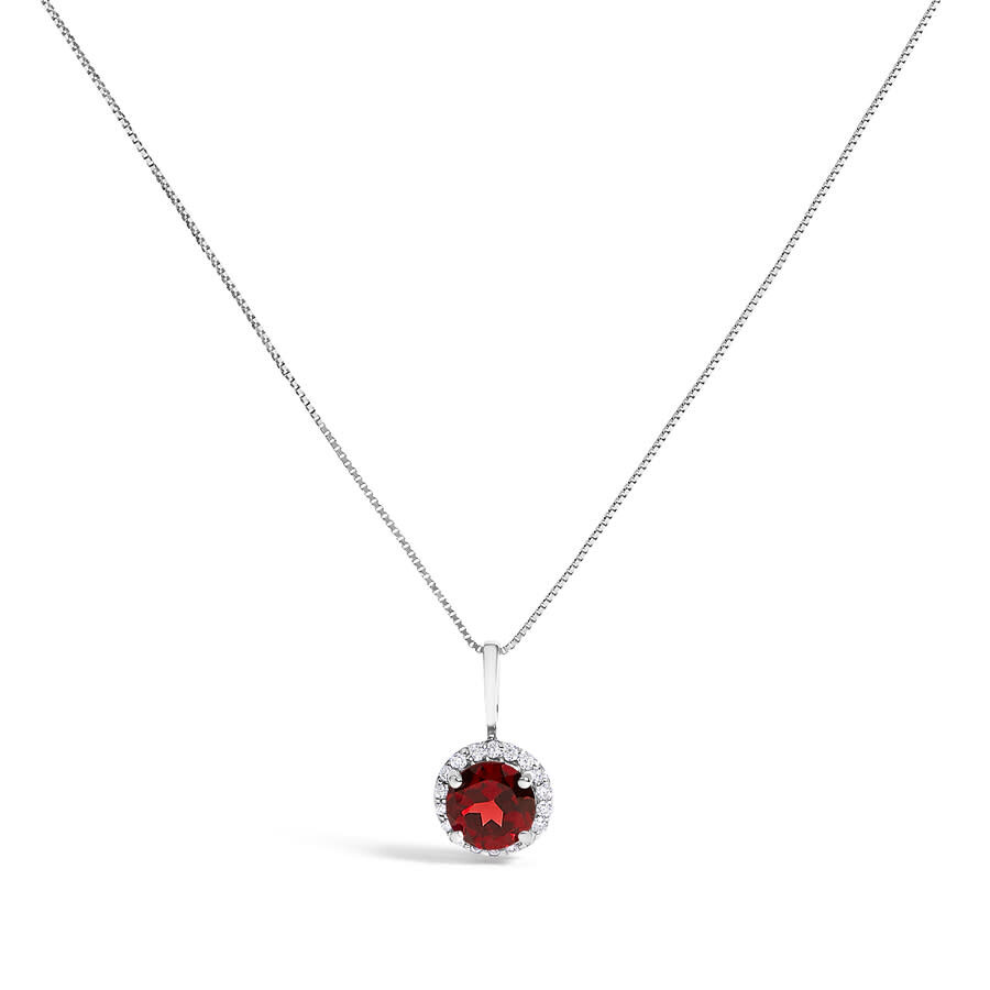 Haus Of Brilliance 10k White Gold Red Garnet And 1/10 Cttw Diamond Accent Halo Pendant Necklace In White