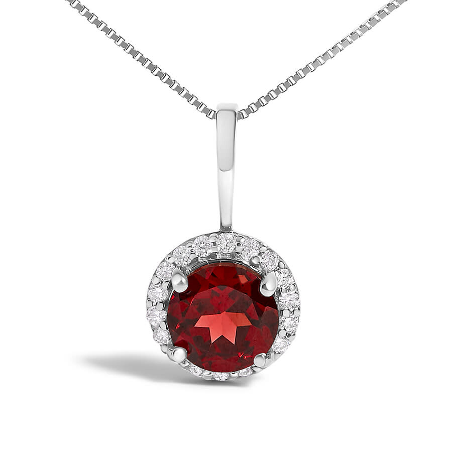 Haus Of Brilliance 10k White Gold Red Garnet And 1/10 Cttw Diamond Accent Halo Pendant Necklace In White