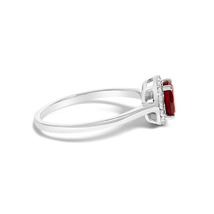 Haus Of Brilliance 10k White Gold Red Garnet And 1/10 Cttw Diamond Halo Ring In Metallic
