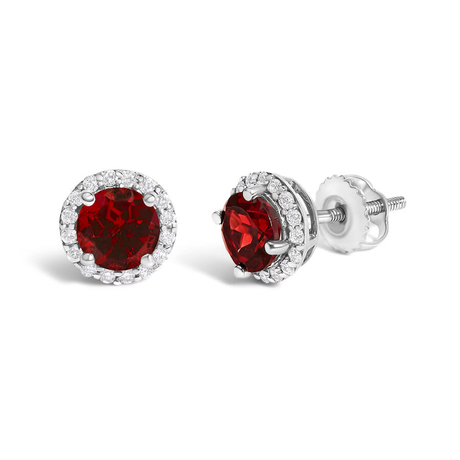 Haus Of Brilliance 10k White Gold Red Garnet And 1/6 Cttw Diamond Halo Stud Earring In Metallic