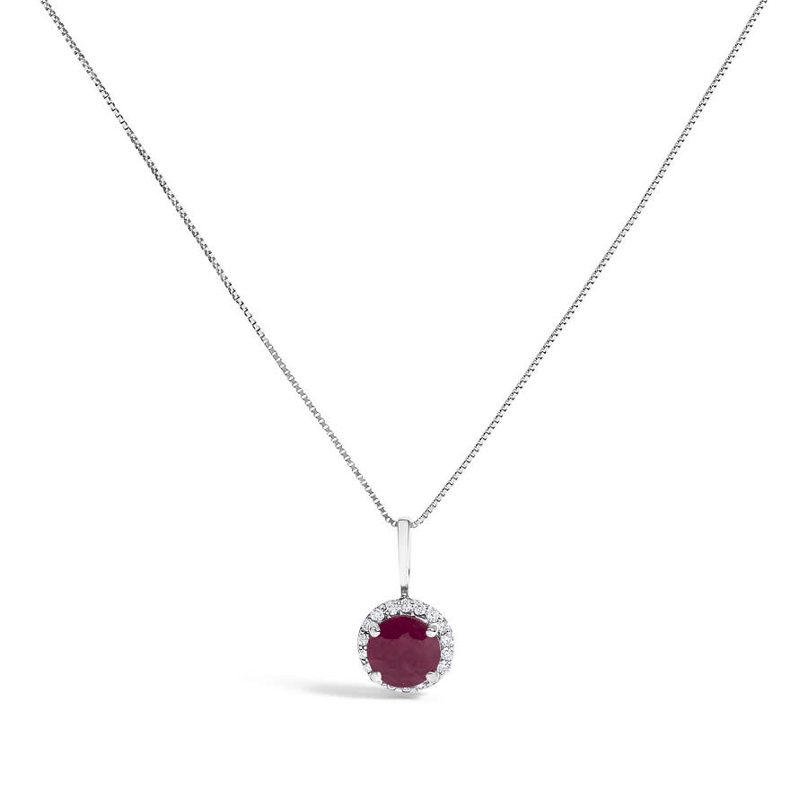 Haus Of Brilliance 10k White Gold Red Ruby And 1/10 Cttw Diamond Accent Halo Pendant Necklace In White