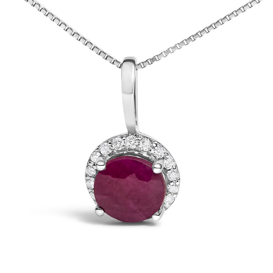 Haus Of Brilliance 10k White Gold Red Ruby And 1/10 Cttw Diamond Accent Halo Pendant Necklace In White