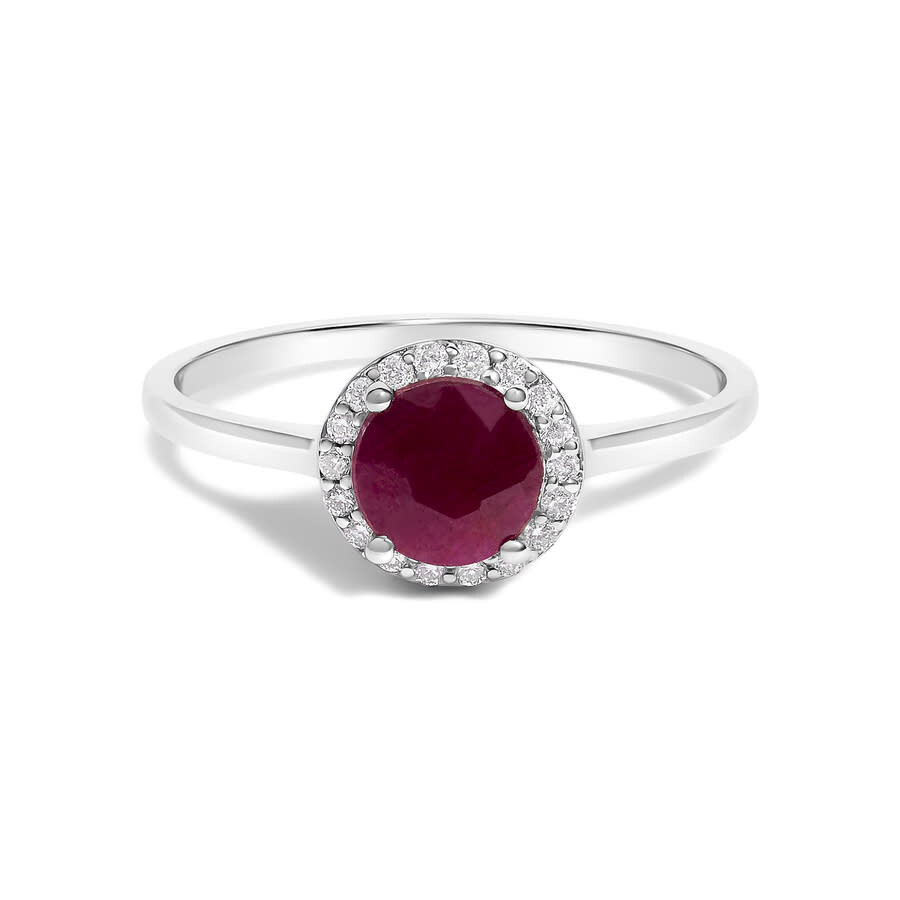 Haus Of Brilliance 10k White Gold Red Ruby And 1/10 Cttw Diamond Halo Ring In Metallic