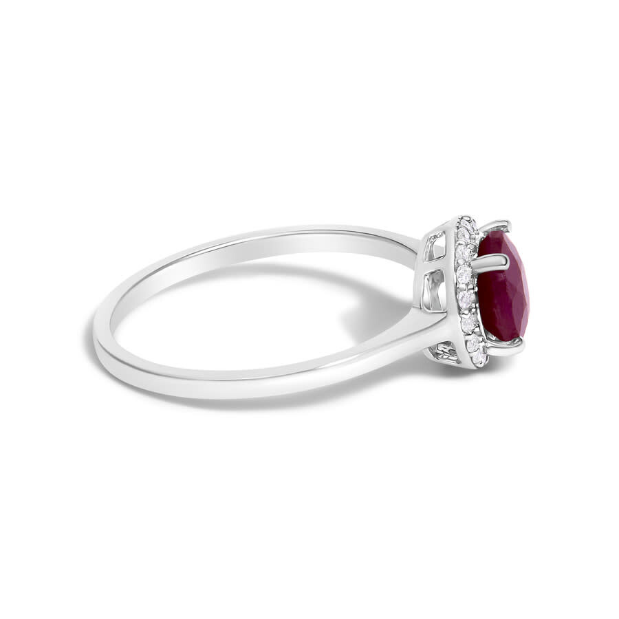 Haus Of Brilliance 10k White Gold Red Ruby And 1/10 Cttw Diamond Halo Ring In Metallic