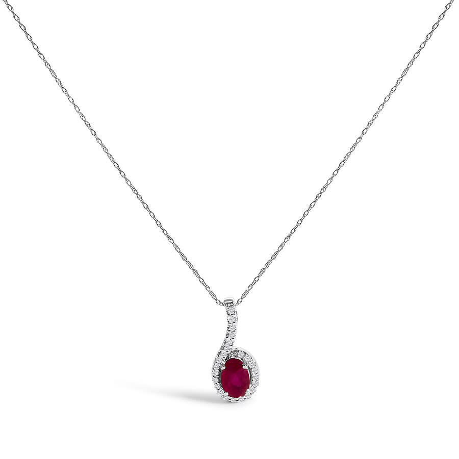 Haus Of Brilliance 10k White Gold Red Ruby And Diamond Accent Teardrop Pendant Necklace - 18" Inches In White