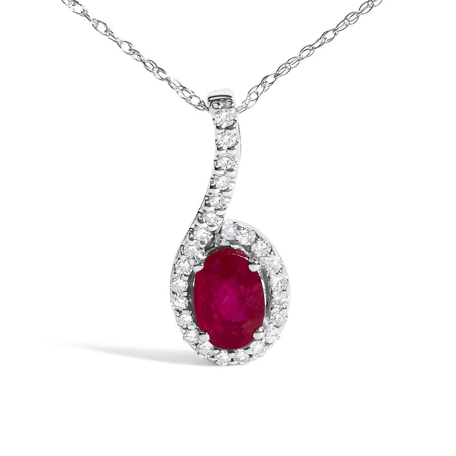 Haus Of Brilliance 10k White Gold Red Ruby And Diamond Accent Teardrop Pendant Necklace - 18" Inches In White