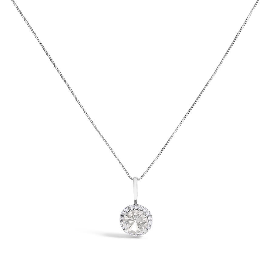 Haus Of Brilliance 10k White Gold White Topaz And 1/10 Cttw Diamond Accent Halo Pendant Necklace In Silver