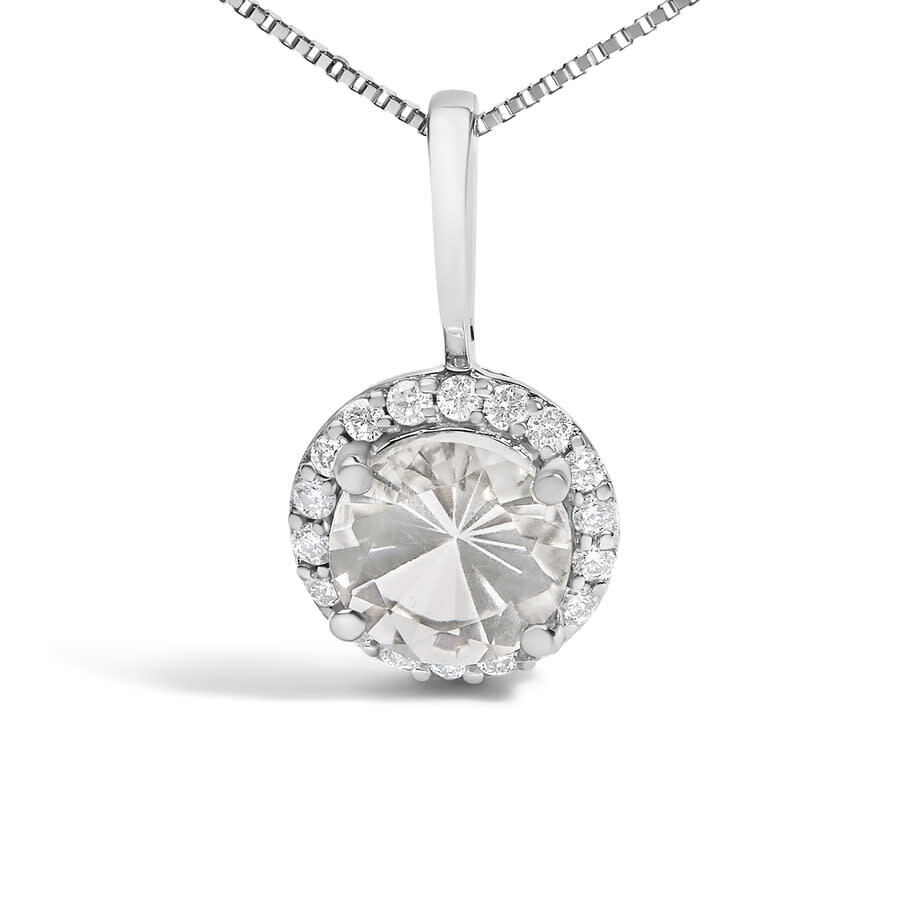 Haus Of Brilliance 10k White Gold White Topaz And 1/10 Cttw Diamond Accent Halo Pendant Necklace In Silver