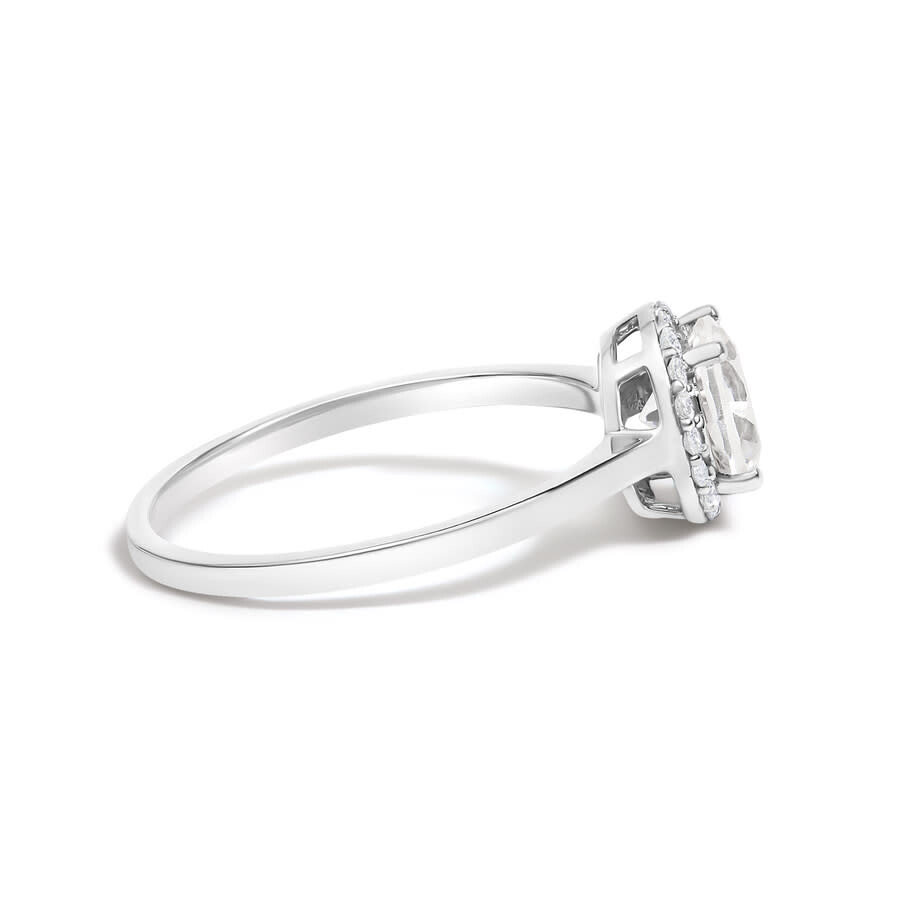 Haus Of Brilliance 10k White Gold White Topaz And 1/10 Cttw Diamond Halo Ring In Metallic