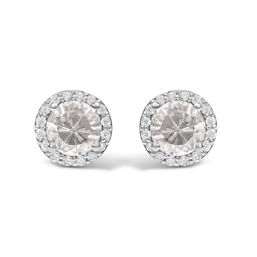 Haus Of Brilliance 10k White Gold White Topaz And 1/6 Cttw Diamond Halo Stud Earring