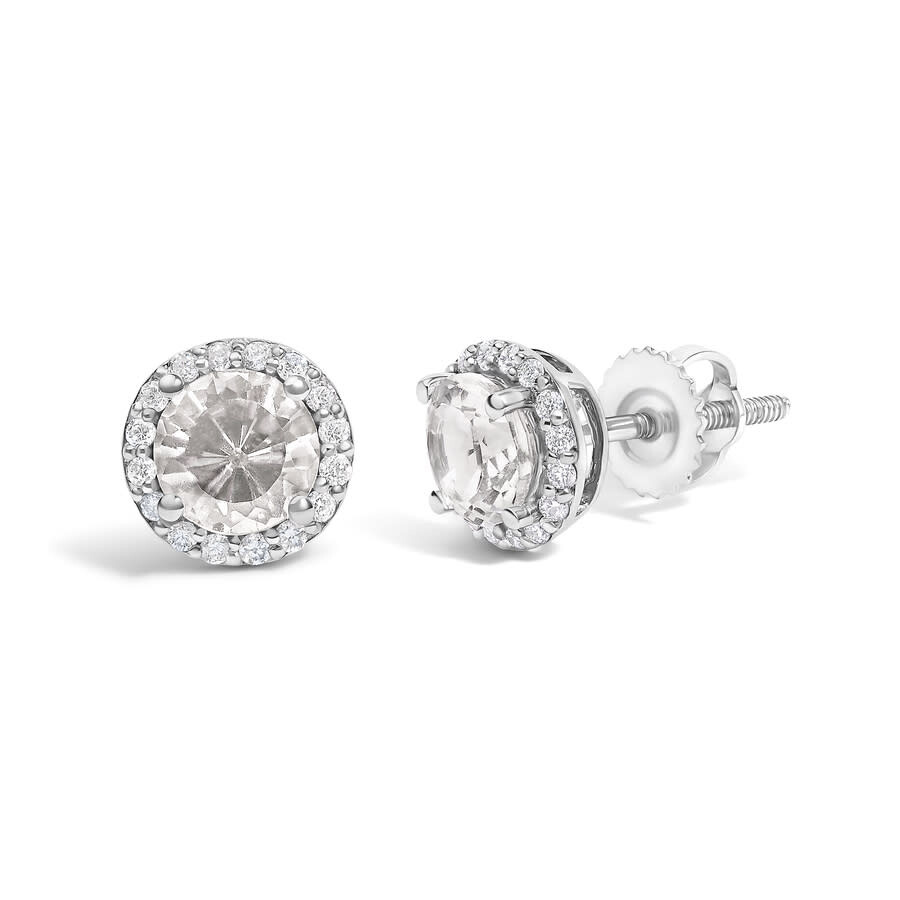 Haus Of Brilliance 10k White Gold White Topaz And 1/6 Cttw Diamond Halo Stud Earring In Silver