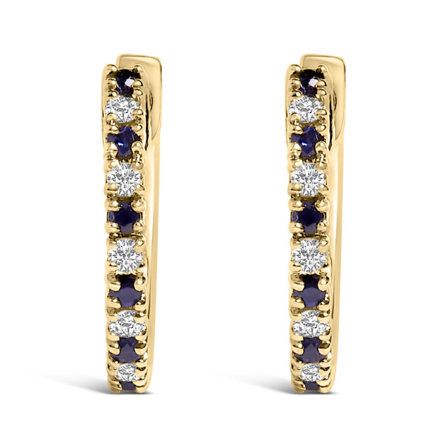 Haus Of Brilliance 10k Yellow Alternating Blue Sapphire 1/10 Ct Diamond Huggy Hoop Earrings (i-j Col