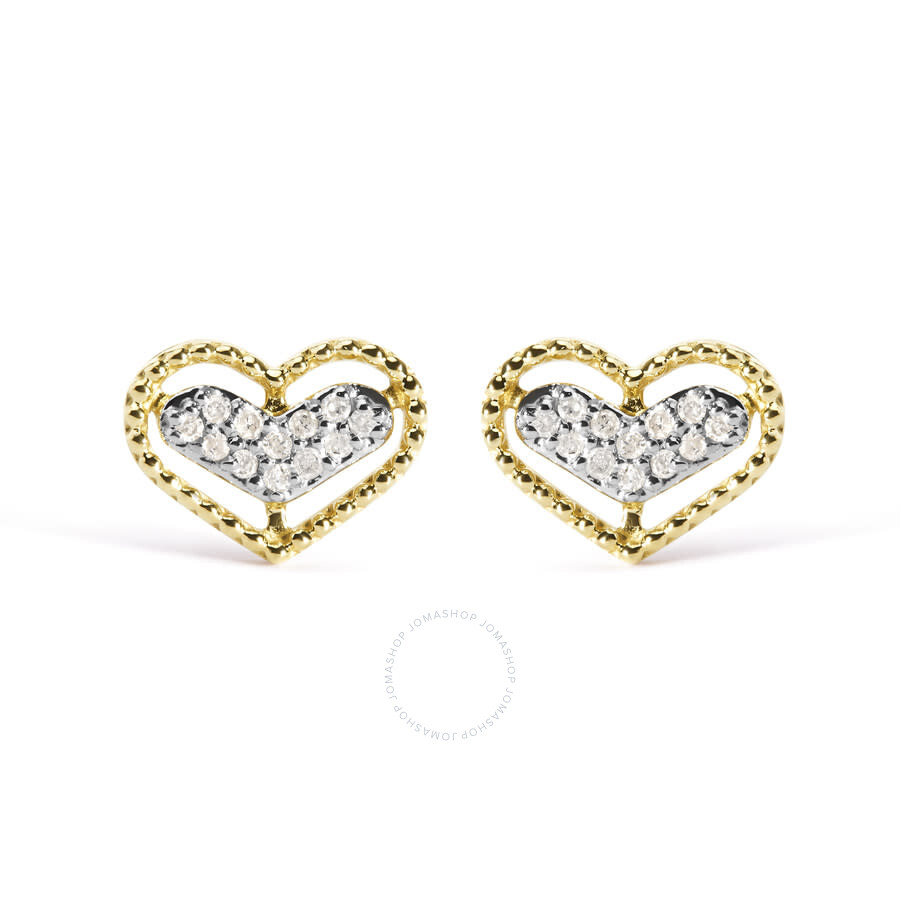 Haus Of Brilliance 10k Yellow Gold 1/10 Cttw Diamond Heart And Beaded Halo Stud Earrings In Yellow