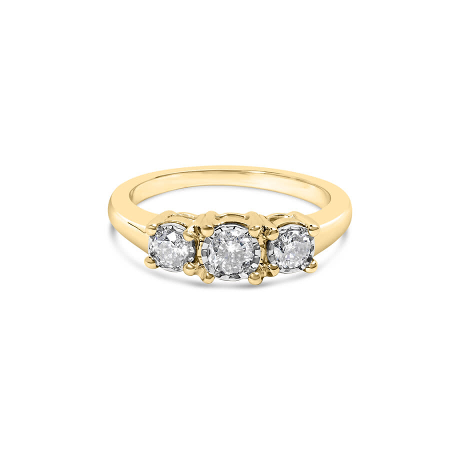 Haus Of Brilliance 10k Yellow Gold 1/2 Cttw Miracle Set Round Diamond Three Stone Illusion Plate Rin In Yellow