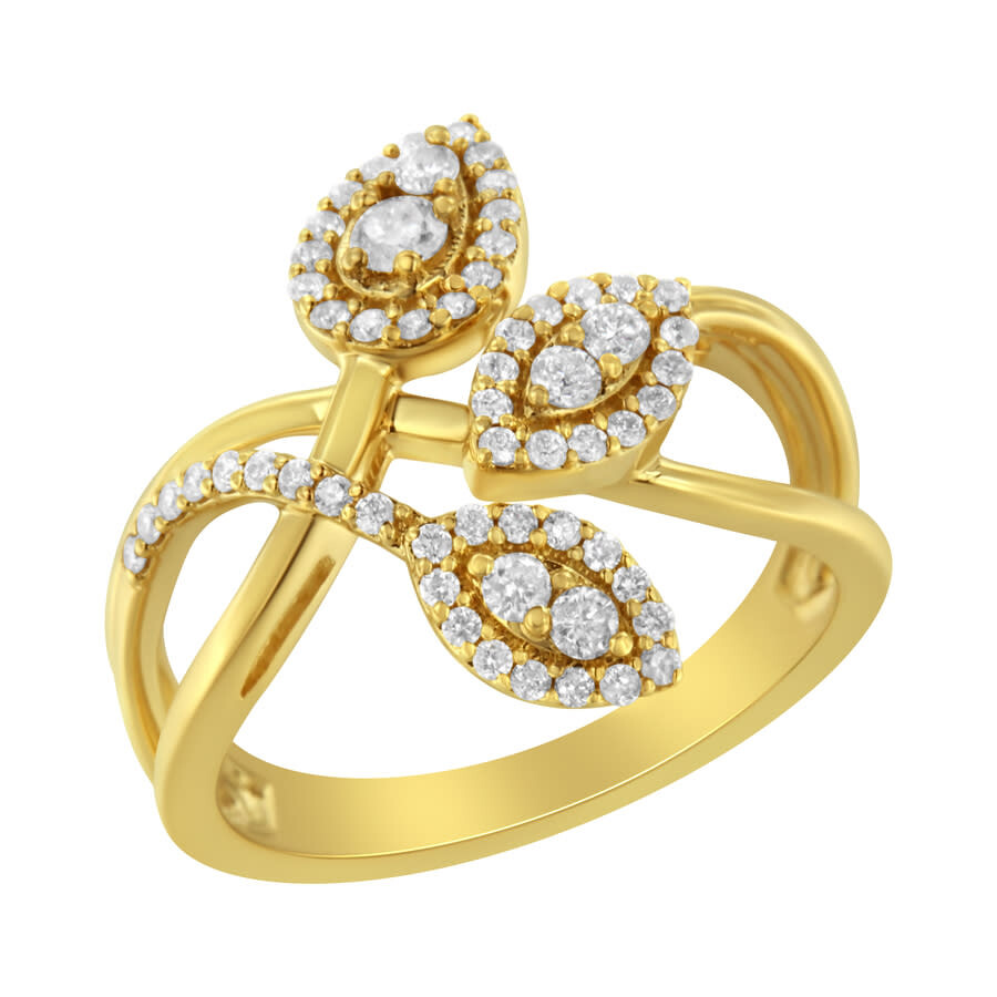 Haus Of Brilliance 10k Yellow Gold 1/2 Cttw Round-cut Diamond Layered Crossover Triple Leaf Bypass R In Yellow