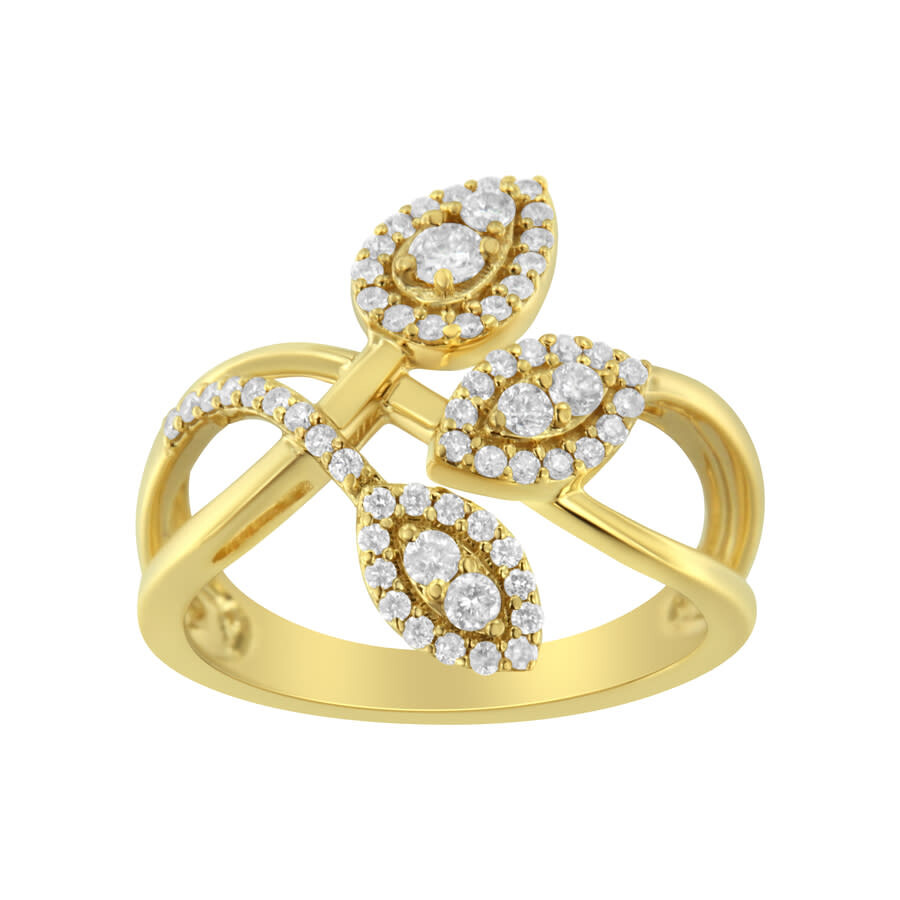 Haus Of Brilliance 10k Yellow Gold 1/2 Cttw Round-cut Diamond Layered Crossover Triple Leaf Bypass R In Yellow