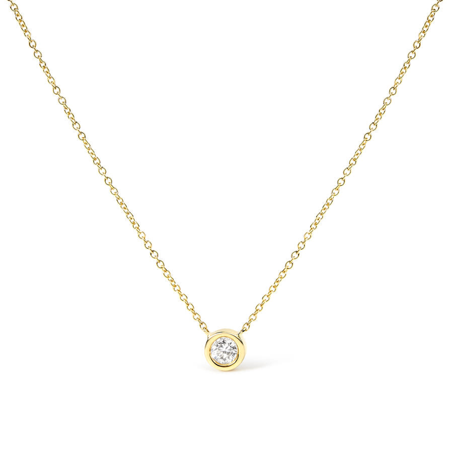 Haus Of Brilliance 10k Yellow Gold 1/3 Carat Round-cut Diamond Modern Bezel-set Solitaire 16"-18" Pe In Yellow