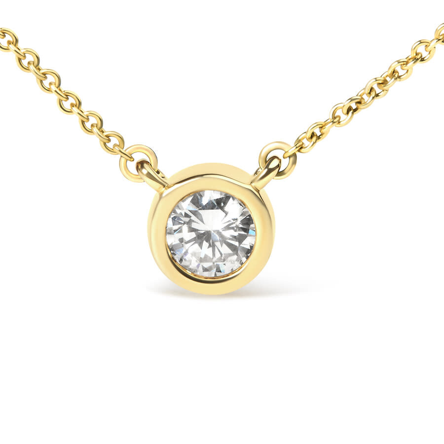 Haus Of Brilliance 10k Yellow Gold 1/3 Carat Round-cut Diamond Modern Bezel-set Solitaire 16"-18" Pe In Yellow