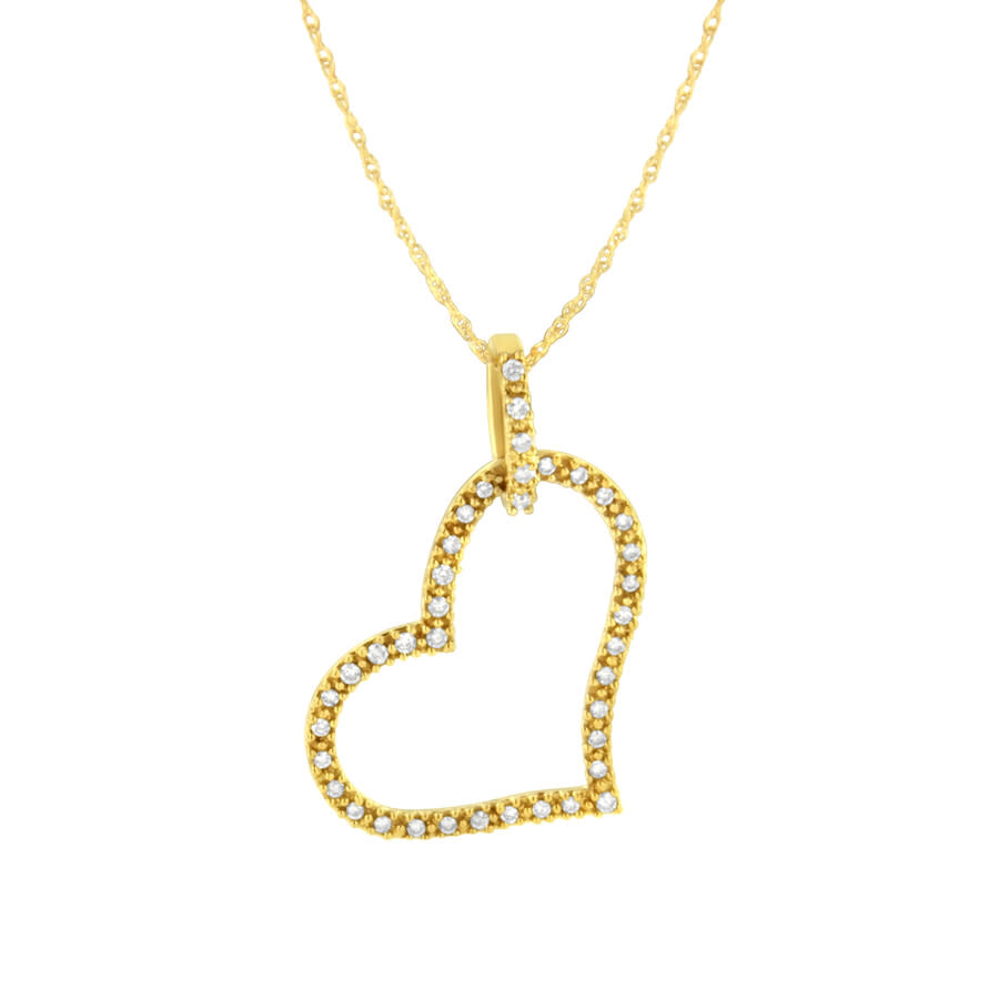 Haus Of Brilliance 10k Yellow Gold 1/4 Cttw Prong Set Round-cut Diamond Open Heart 18" Pendant Neckl In Yellow