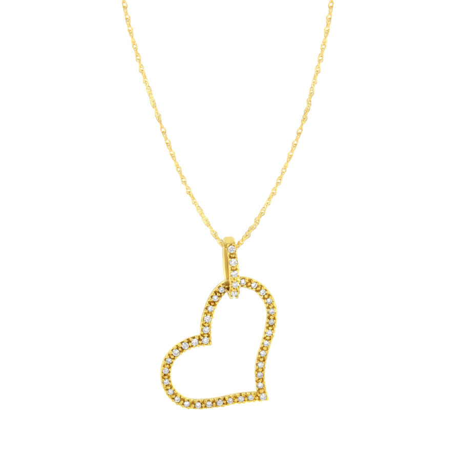 Haus Of Brilliance 10k Yellow Gold 1/4 Cttw Prong Set Round-cut Diamond Open Heart 18" Pendant Neckl In Yellow