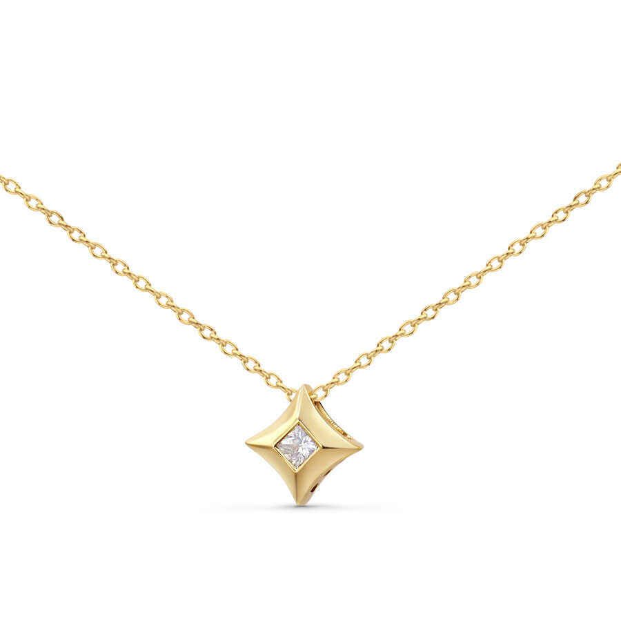 Haus Of Brilliance 10k Gold 1/5 Cttw Bezel Set Princess Diamond Kite Shaped Solitaire Pendent Necklace In Gold