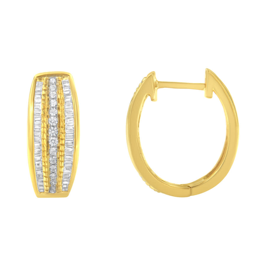 Haus Of Brilliance 10k Yellow Gold 3/4 Cttw Pave And Channel Set Diamond Triple Row Modern Hoop Earr In Yellow