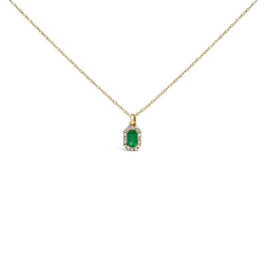 Haus Of Brilliance 10k Yellow Gold 5x3mm Green Emerald And Diamond Accent Halo Octagonal Shape Penda In Yellow