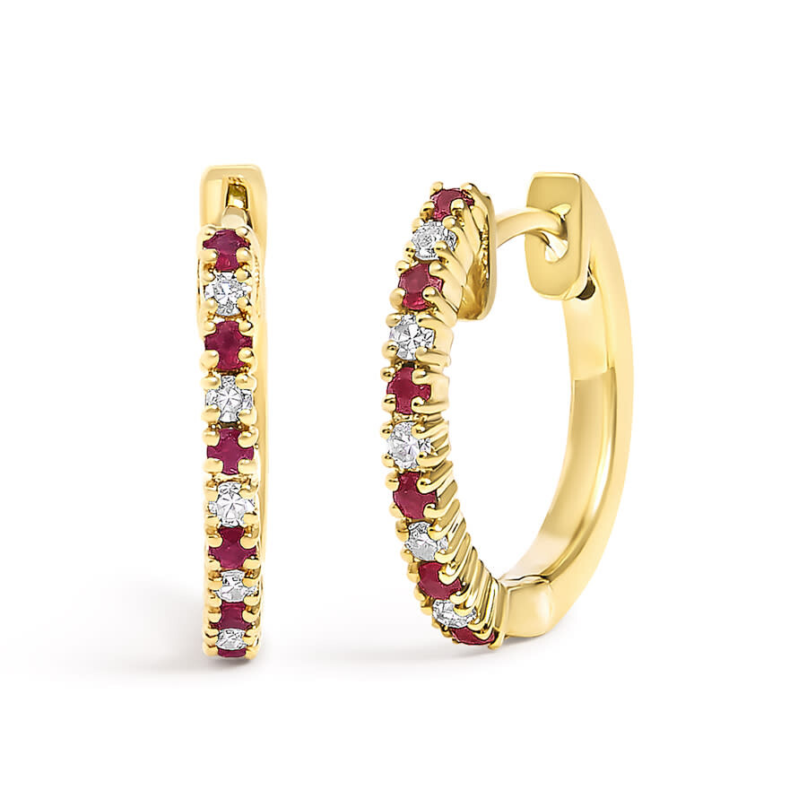 Haus Of Brilliance 10k Yellow Gold Alternating Diamond And Red Ruby Huggy Hoop Earrings (i-j Color In Yellow